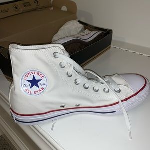 Brand New; Never worn. White high top converse.